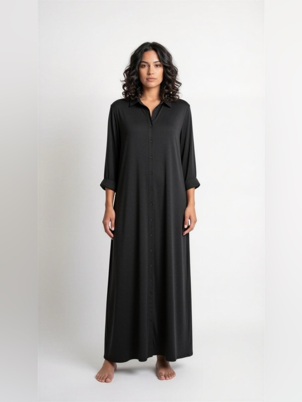 Brooke Shields Timeless Minimalist Black Maxi Shirt Dress Size XLP